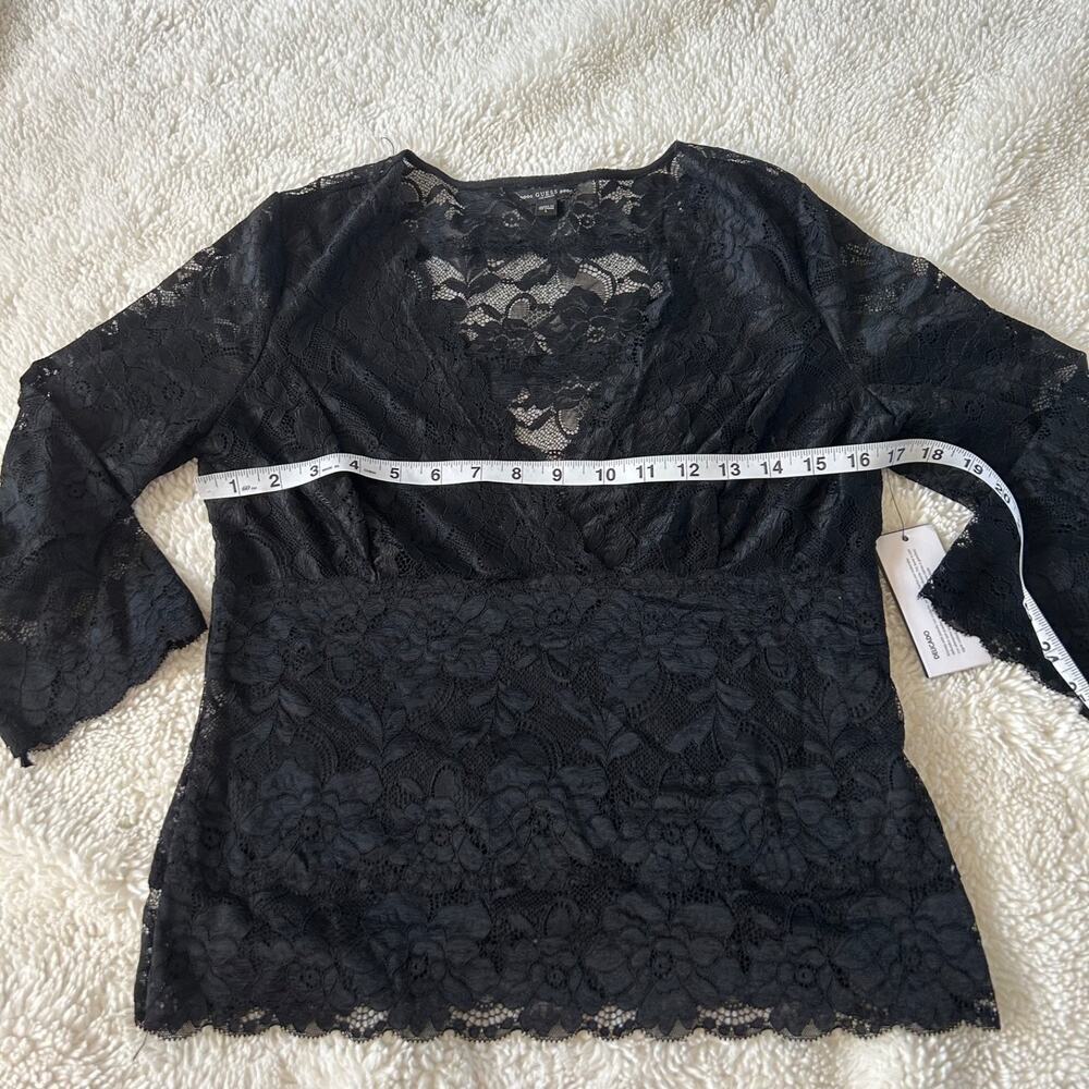 NWT Guess Womens Lace V Neck Long Sleeve in Black Size Large - Picture 4 of 8